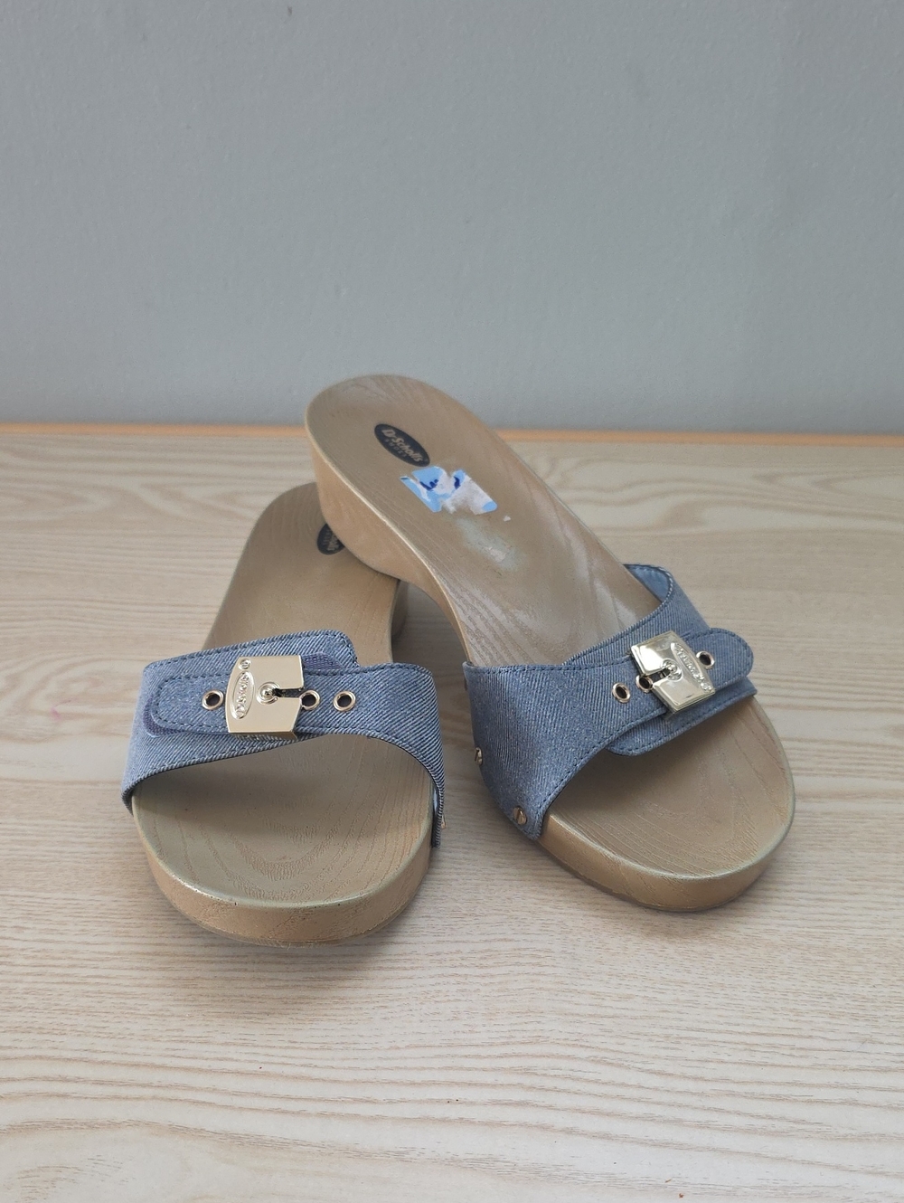 Dr. Scholl's Denim Slide Mules with Gold Accent